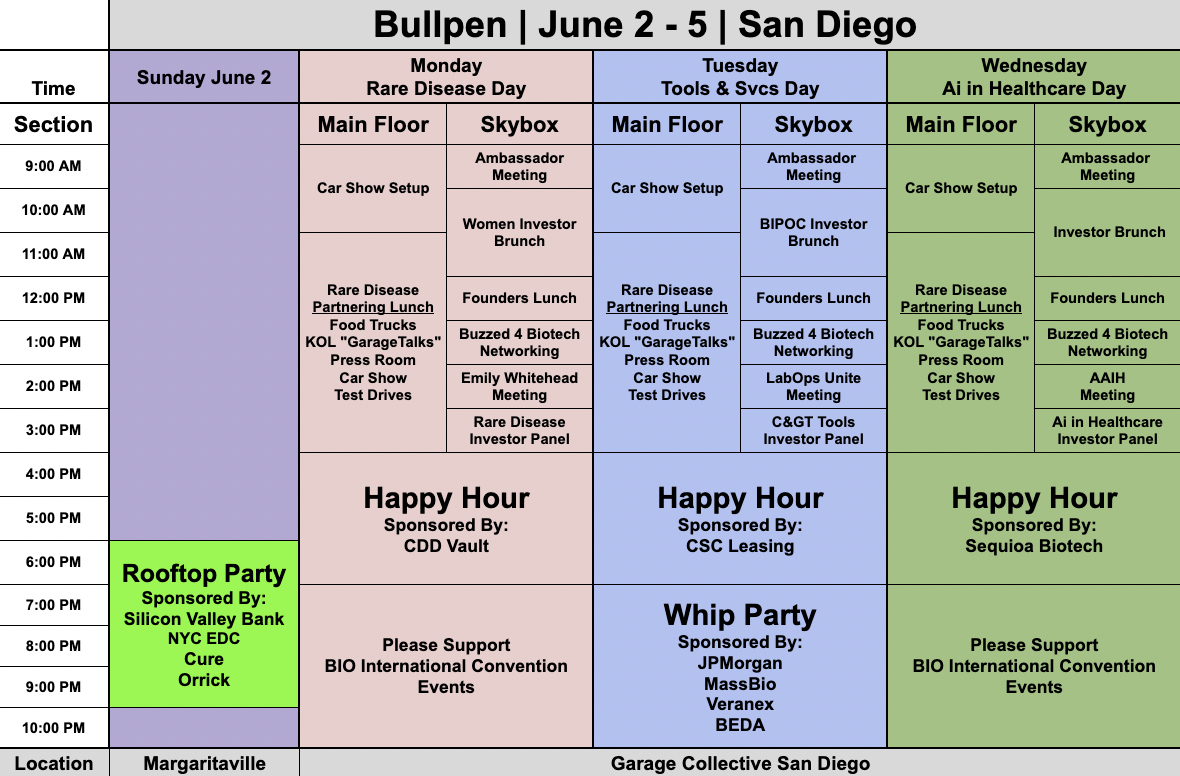 Bullpen BIO 2024 Schedule